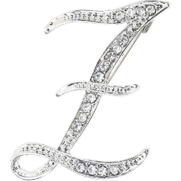 26 Letter Brooch Pins Small Silver Metal Rhinestone Crystal Initial A~Z Alphabet Brooch Lapel Pins for Men Women Girls Boys Birthday Christmas