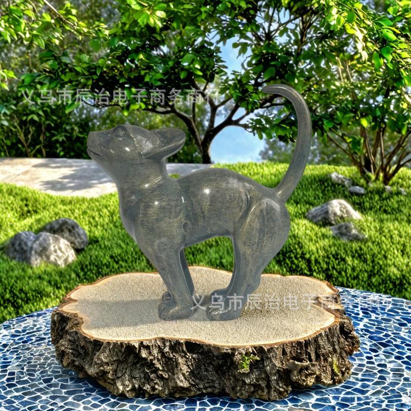 The new attractive bronze resin cat statue ornament is suitable for home tabletop, yard and garden decoration