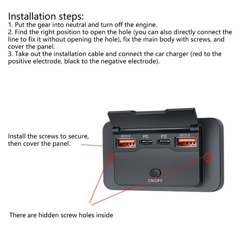 Doppelter PD3.0 & QC3.0 USB-Ladeanschluss mit Netzschalter 12V/24V Wasserdichte USB-Steckdose Einfach zu bedienen für Autos Boote Motorräder