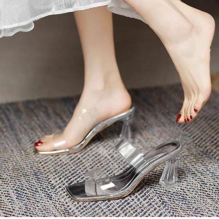 

Fashion Summer Women Pumps Sandals PVC Jelly Slippers Open Toe High Heels Women Transparent Slippers Shoes Zapatos De Mujer Size35 40 40 серебряный