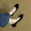 French Retro Bow Patent Leather Beanie Shoes Women 2025 Flat Summer and Autumn Soft Leather Thick Heel Burgundy Single Shoes Women