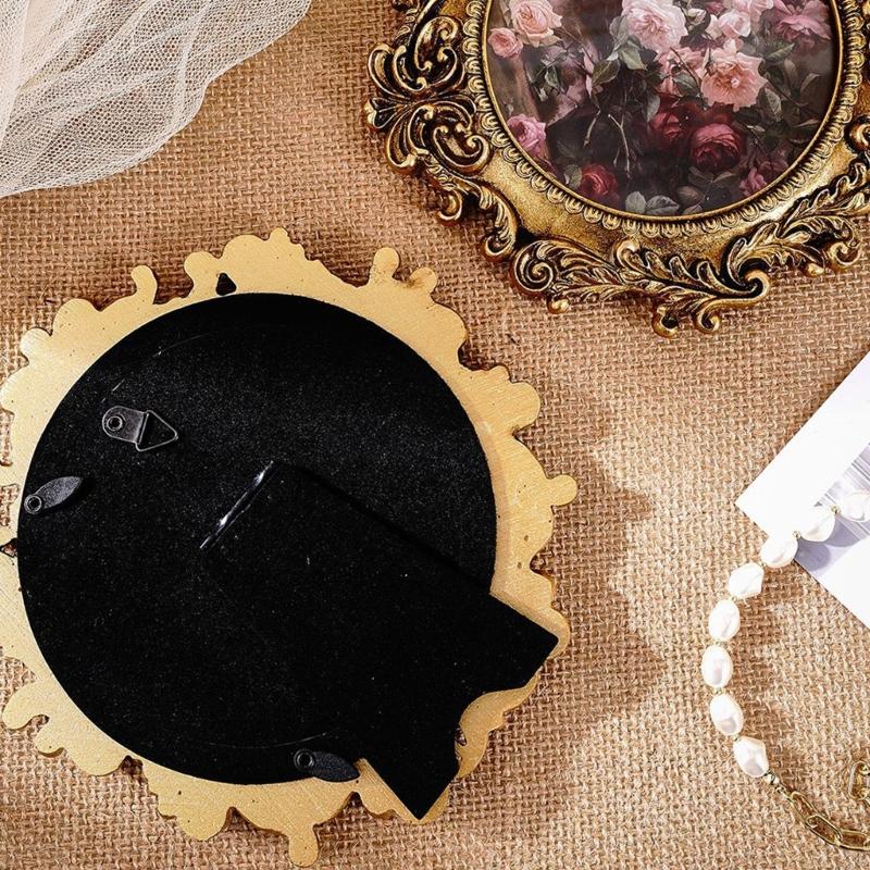 Elegant Baroques Resins Photo Frame with Antique Design Vintage Round Golden Picture Frame Wall Hanging or Desktop