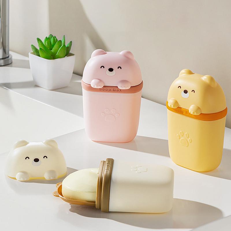 Portasapone portatile a forma di orso dei cartoni animati, scatola di immagazzinaggio sigillata, impermeabile, da viaggio, per la casa, il bagno, il campeggio, la scatola di immagazzinaggio portatile