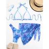 Women Halter String Bikinis With Beach Skirt Printed Swimwear Female Prints Swimsuit Bather Bathing Swimming Suit