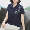2023 Women's Summer Loose Cotton Lapel T-Shirt with Short Sleeves for Middle-Aged Women