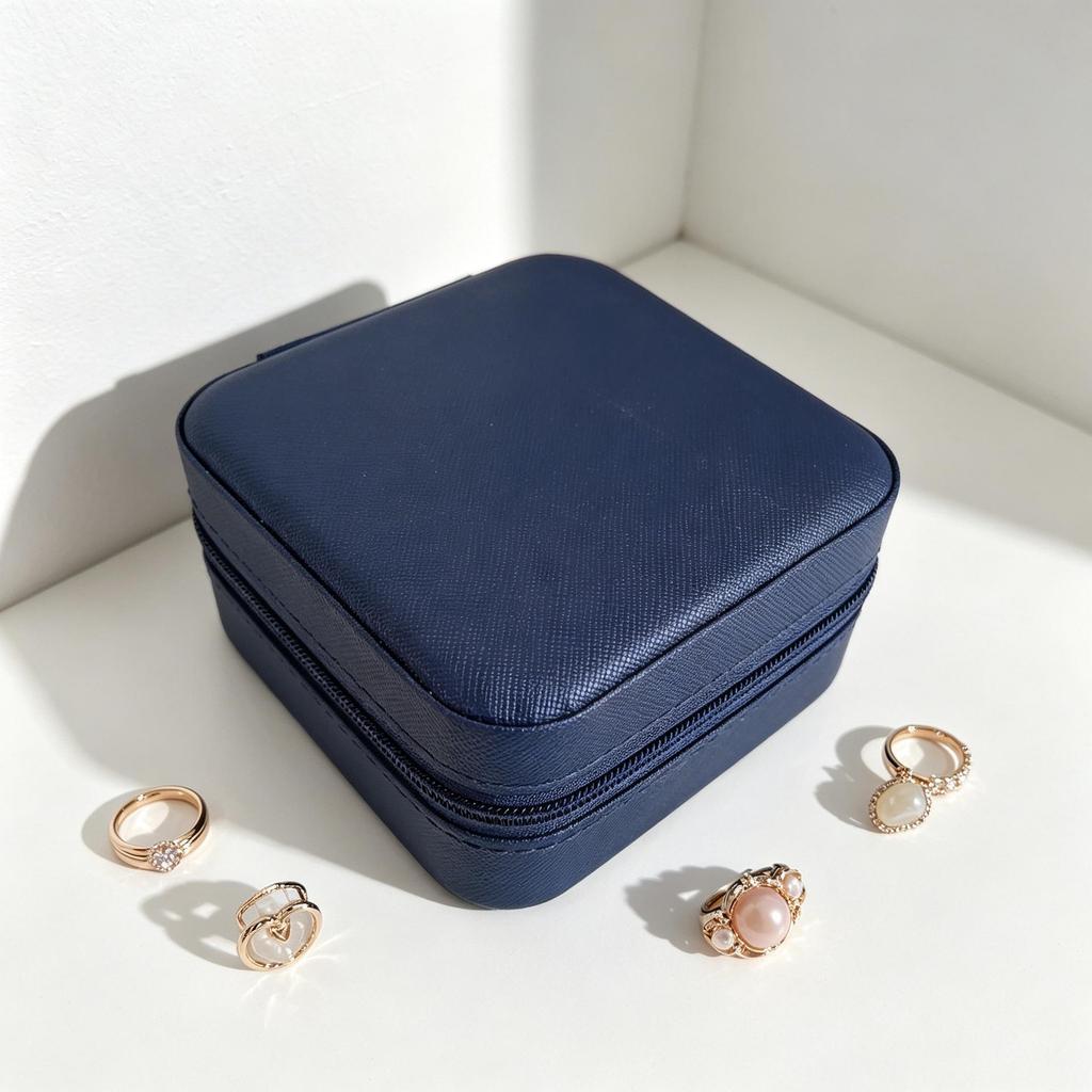 Caja de joyería compacta de cuero para mujer: un bonito organizador para colgantes, pendientes y anillos.