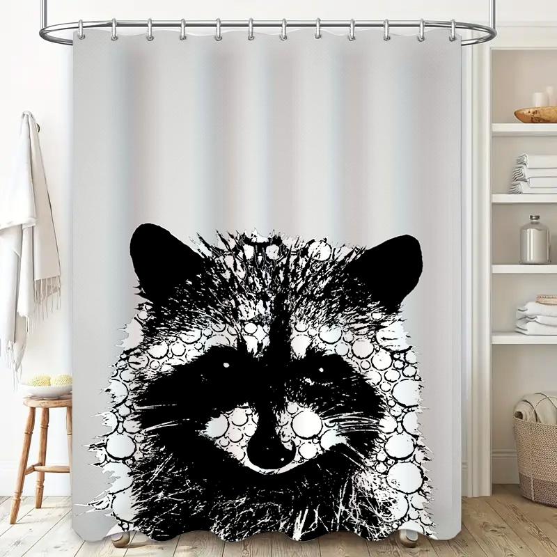 Animal Print Shower Curtain Black White Wildlife Pattern Waterproof Bath Rug Decor Modern Style Bathroom Accessories Size 72 X 8
