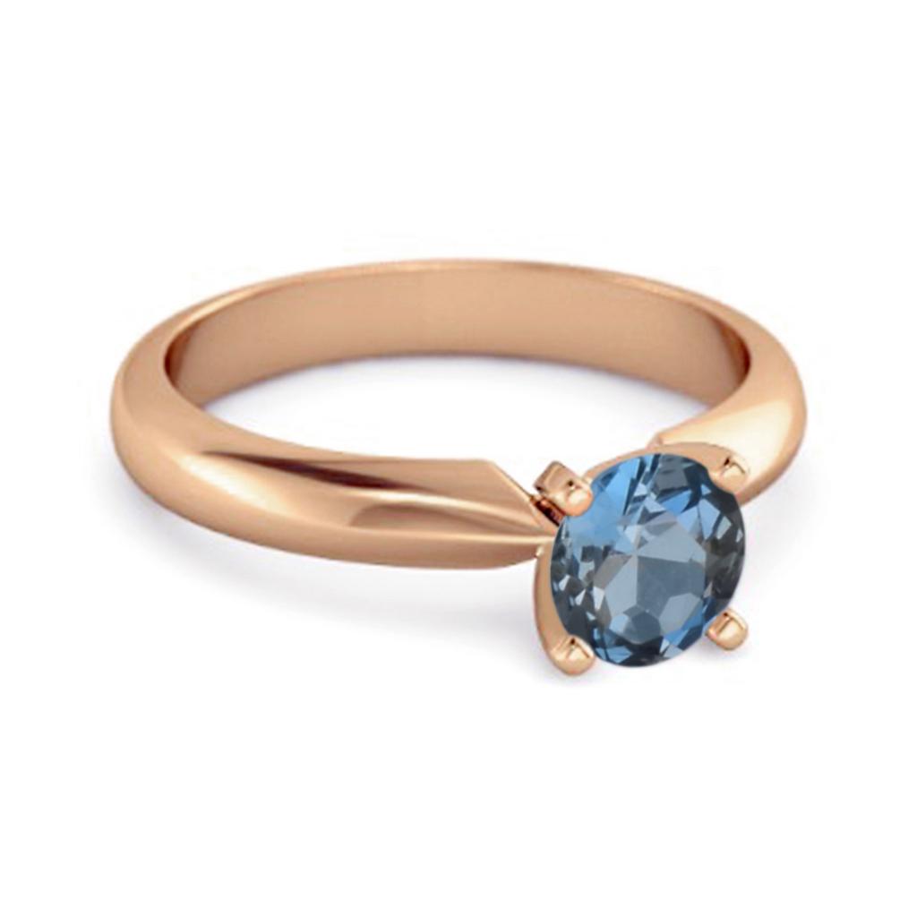 Solitaire 0.25 Cts Brilliant Cut London Blue Topaz 925 Sterling Silver Rose Gold Vermeil Promise Ring