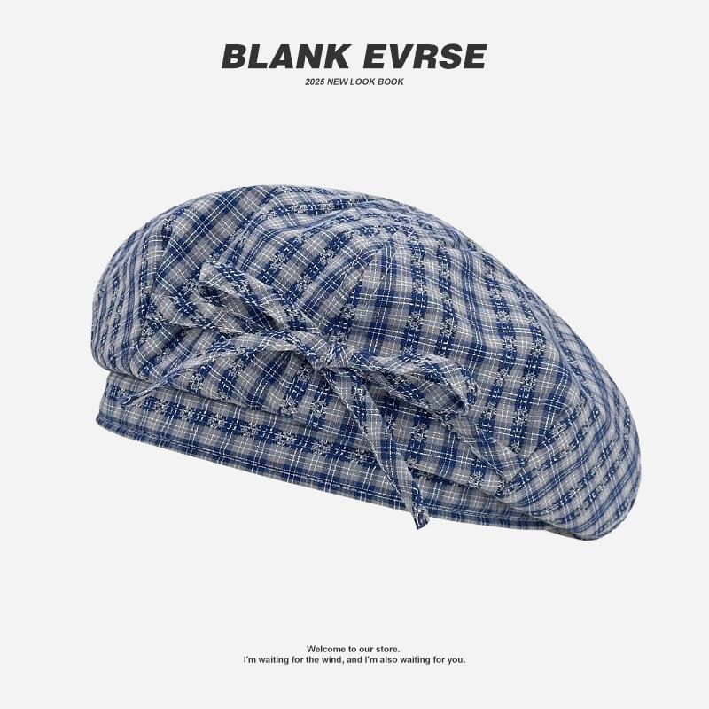 

Japanese and Korean plaid straps casual retro fashion versatile street travel beret octagonal hat painter hat new One size fits all