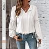 YYFS Women's Fashion Casual Spring Autumn Solid Color Print Long Sleeve V-Neck Blouses & Shirts