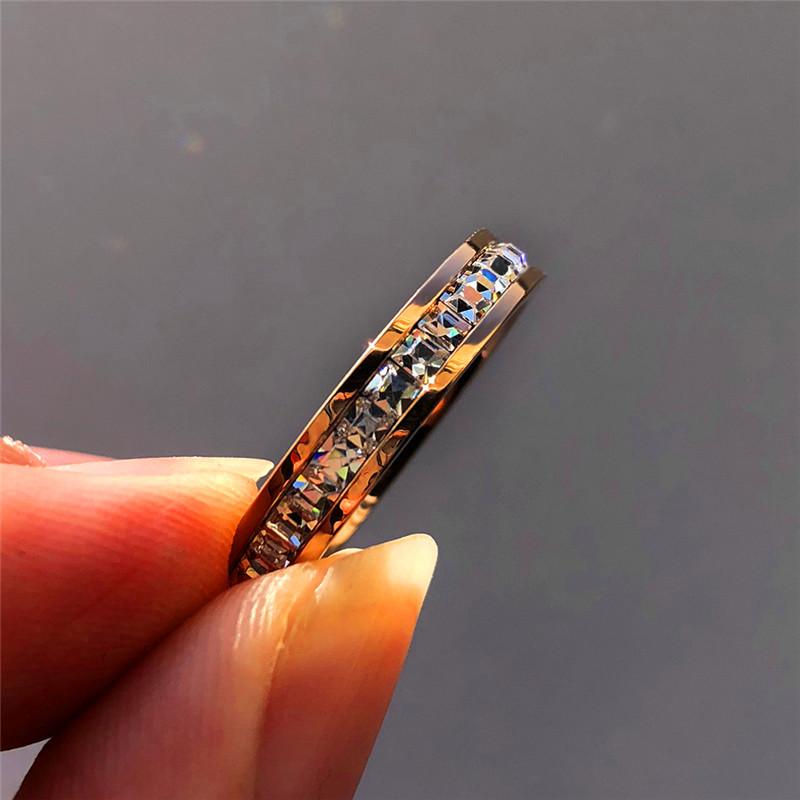 Boho Female Crystal CZ Stone Ring Vintage Stainless Steel Promise Yellow Gold Wedding Jewelry For Women