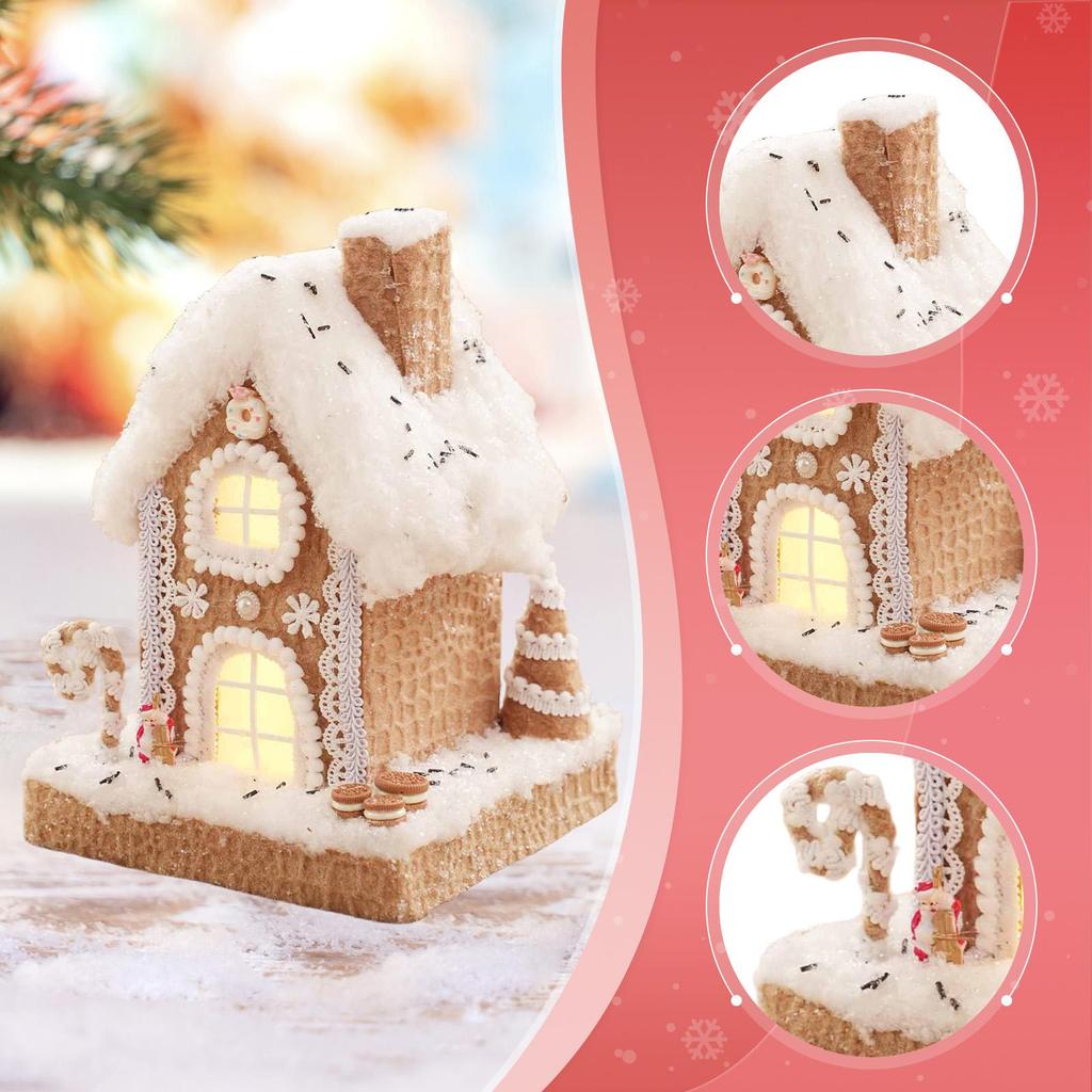 Lighted Gingerbread Christmas Village House with LED Lights Foam Fabric Table Centerpiece Ornament for Holiday Home Decorations