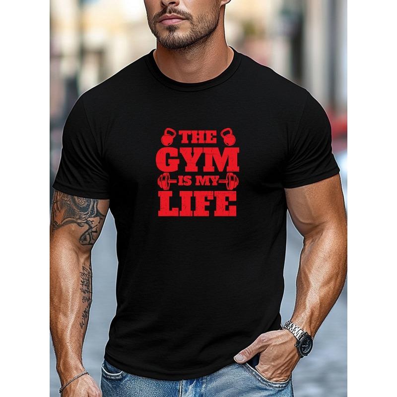 European Sizes Men's T-shirt, Simple and Stylish, Comfortable and Versatile, Men's "THE GYM IS MY LIFE" Graphic Summer Casual Crew Neck