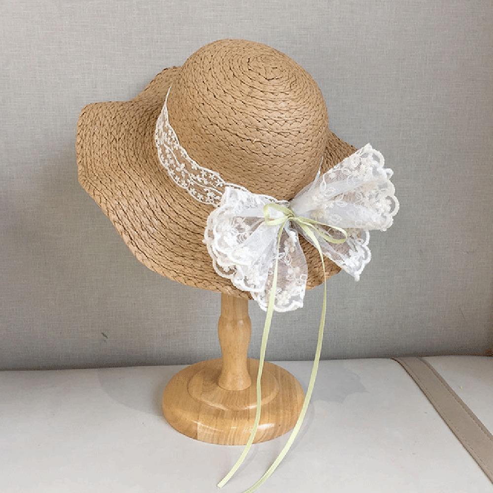 Ribbon Bowknot Straw Sun Hat Sweet Woven Handbag Cute Girls Bucket Hat  Baby