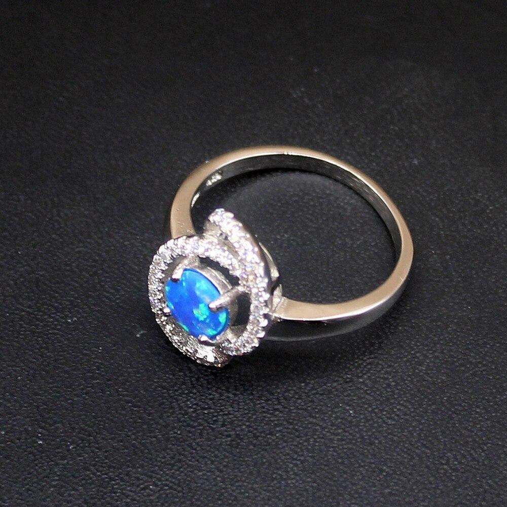 Hermosa Jewelry Blue Opal Cubic Zirconia Genuine 925 Silver Band Ring Wedding Engagement Gifts for Women Size 8#  20214254