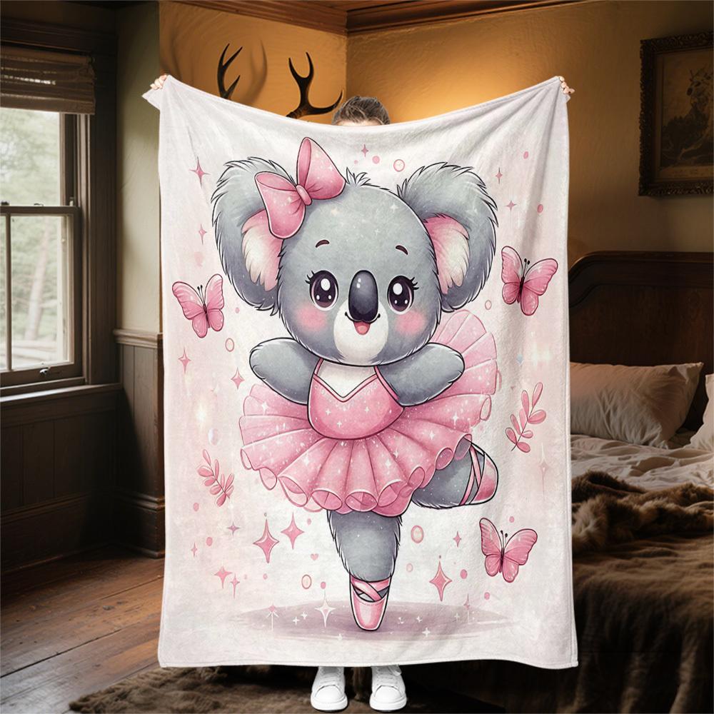 1pc Koala Ballerina Outdoor Flannel Blanket Soft Warm All-Season Throw for Sofa Bed Car Camping Office, Cozy Gift Idea1152S