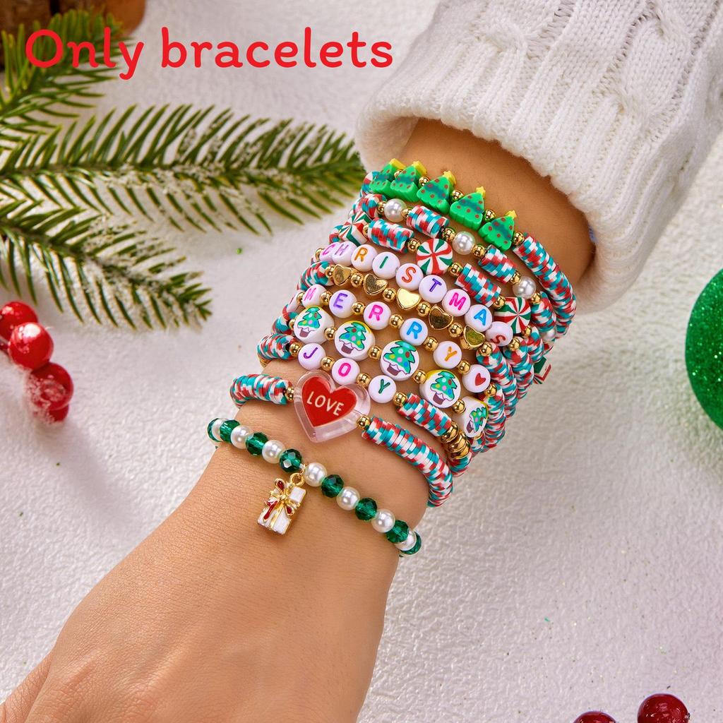 Holiday Christmas Snowman Santa Character Multilayer Beaded Wristband Gift Set For Celebrations