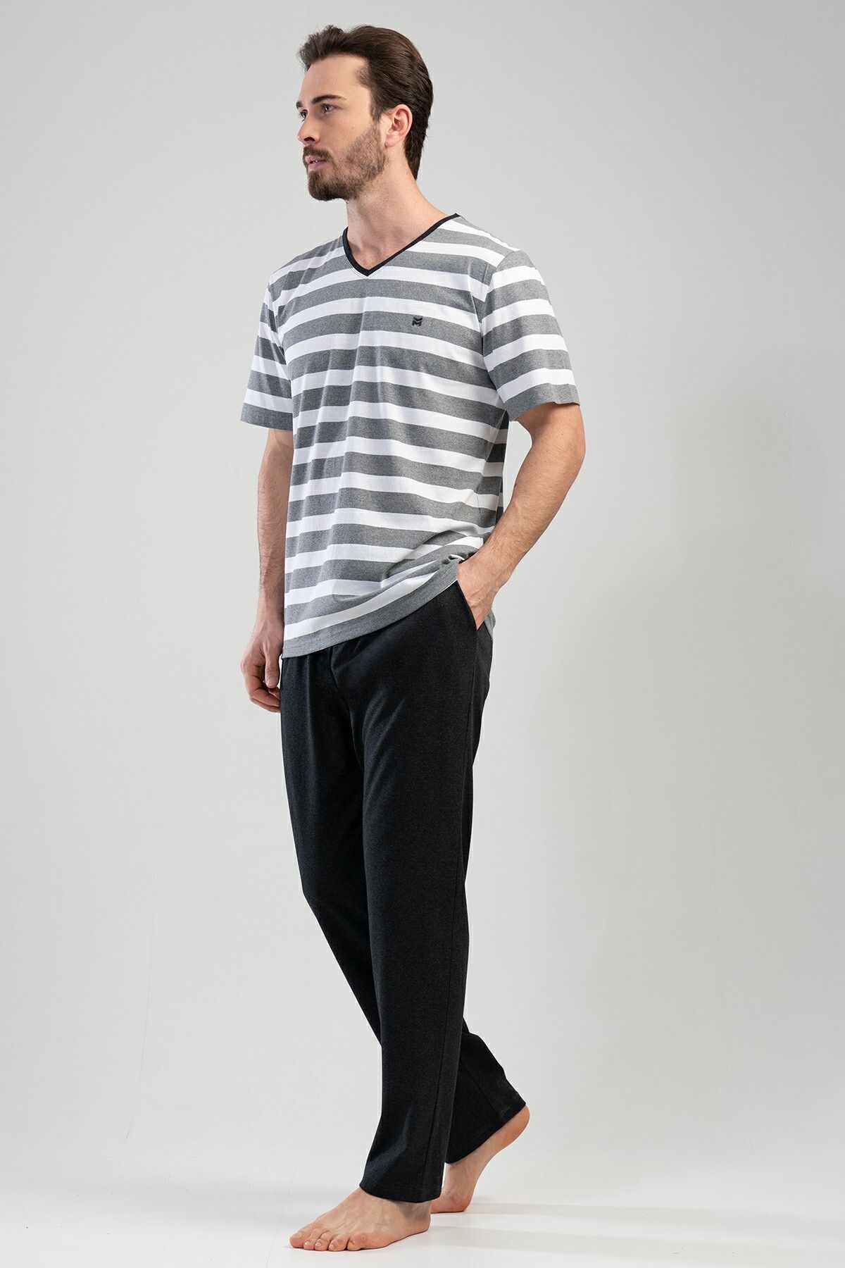 

Мужской пижамный комплект больших размеров больших размеров, мужской пижамный комплект больших размеров с v-образным вырезом и короткими рукавами, 111188 XL