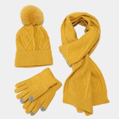 New Adult Hat, Scarf and Gloves Three-piece Autumn and Winter Outdoor Cold-proof and Warm Thickened Knitted Hat Set