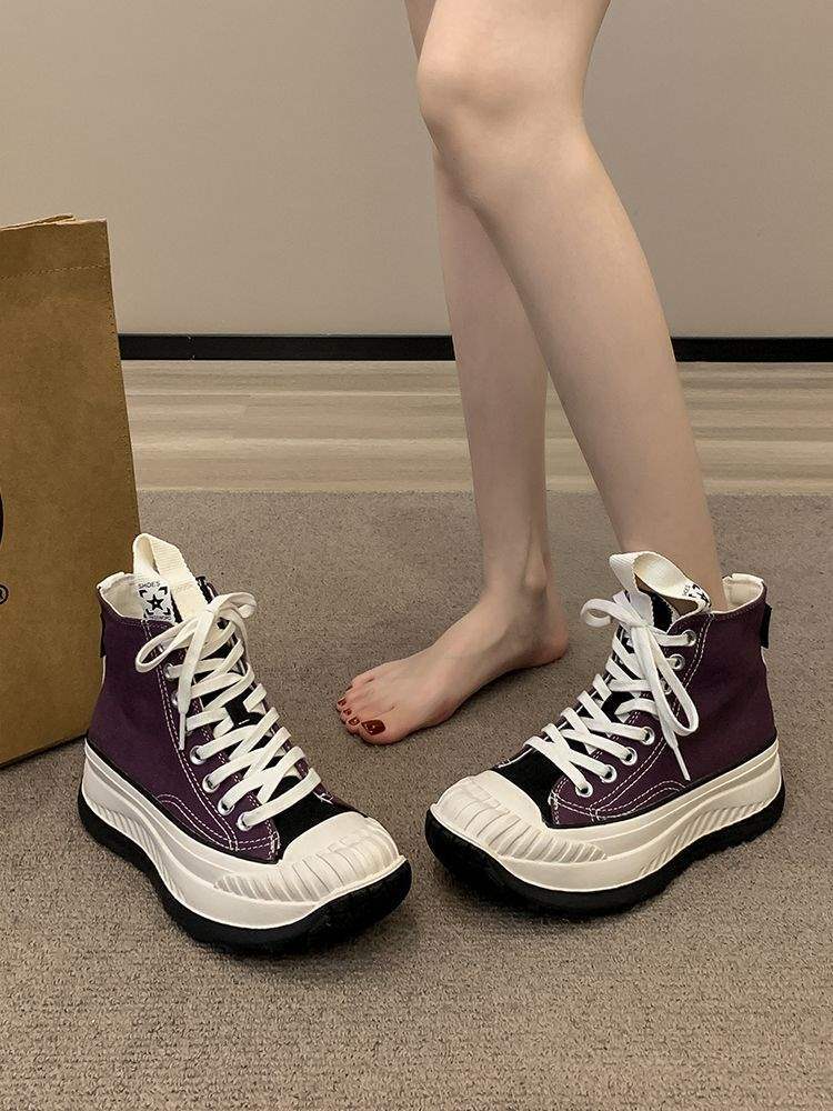 Canvas Shoes Women's High Top 2025 Spring and Autumn Design Sense Casual Sports Board Shoes Thick Sole Heightening White Shoes Velvet Short Boots