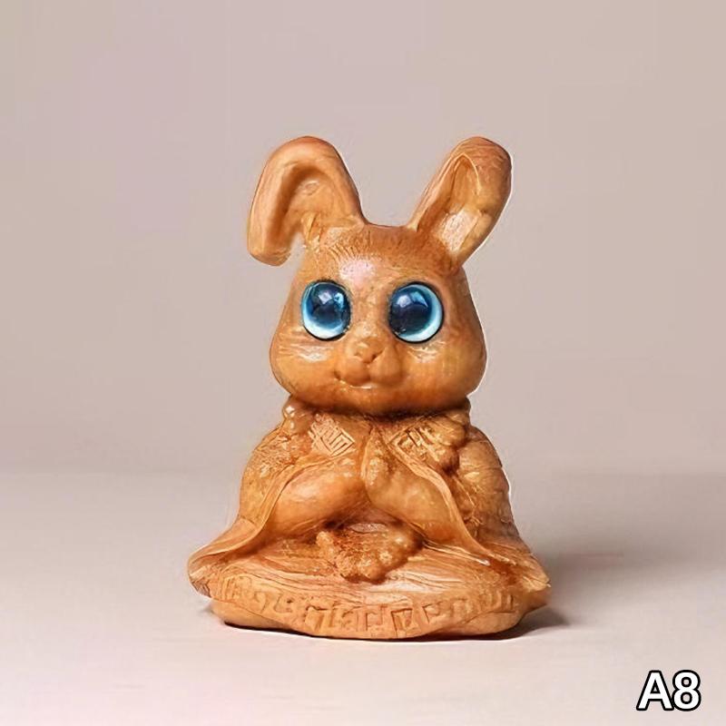 1Pc Wood Carving Easter Rabbit Ornaments Rabbit Figurine Cute Bunny Ornament Home Office Desktop Decor Car Decoration Party Gift