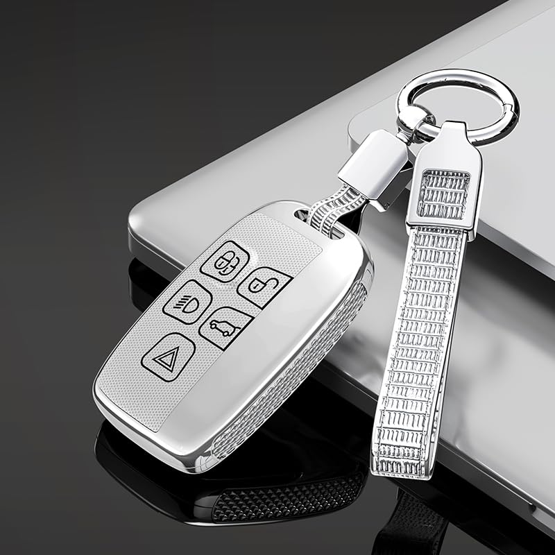 KUNIO Genuine Lightweight PC Key Key Key Cover for Land Range Rover Jaguar Silver Case, Holder, Rover, Sport, Velar, Evoque, Discovery, XK, XJL, V12,