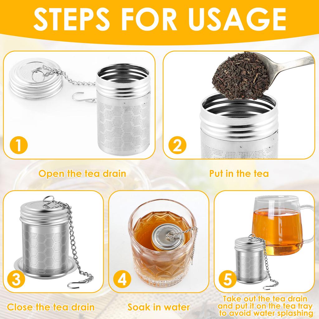 2/4Pcs Stainless Steel Tea Strainer Reusable Mesh Filter with Trays Chain Hook Tea Leaf Infuser Strainer for Kitchen Accessories