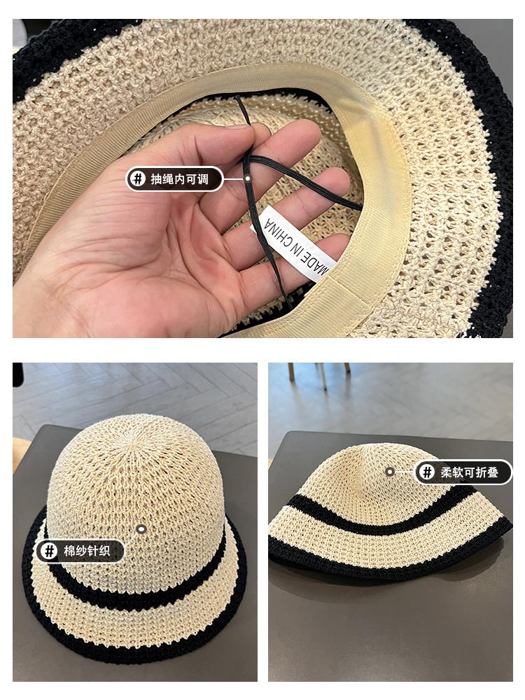 Retro woven hat women's spring and autumn breathable hollow face small knitted bucket hat sunshade bucket hat tide