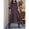Summer New Arts Style Women O-neck Loose Vintage A-line Long Dress Side Split Design Good Quality Cotton Linen Dresses