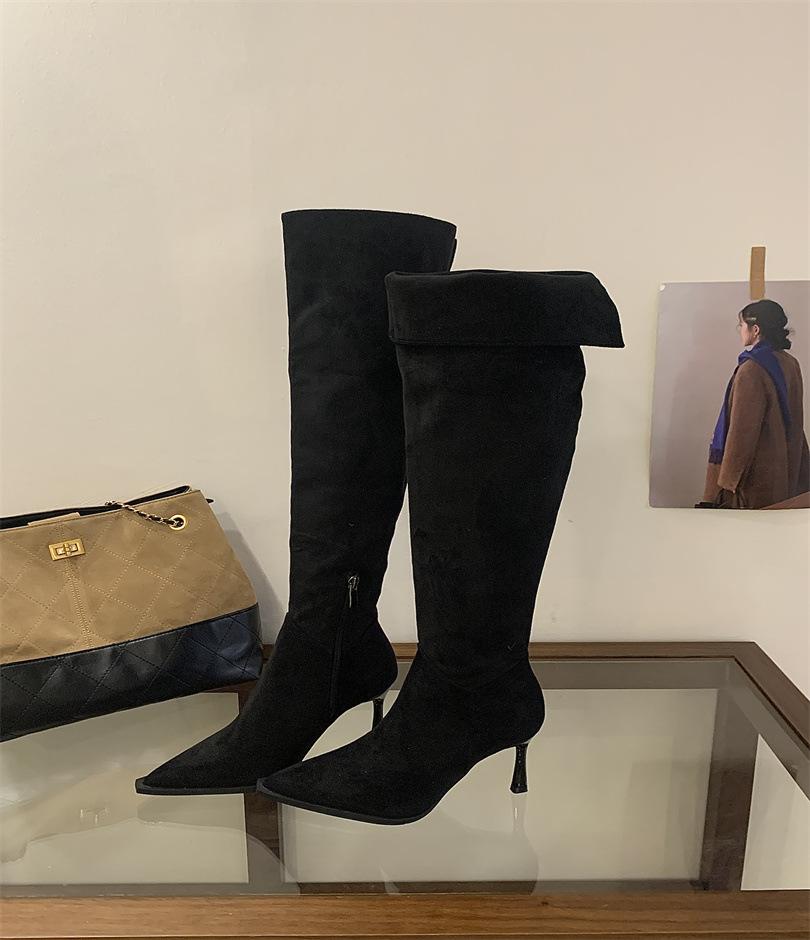 European and American Style Fashion Pointed High Boots Simple Temperament Solid Color Straight Boots 2025 New Boots High Heels Boots Women