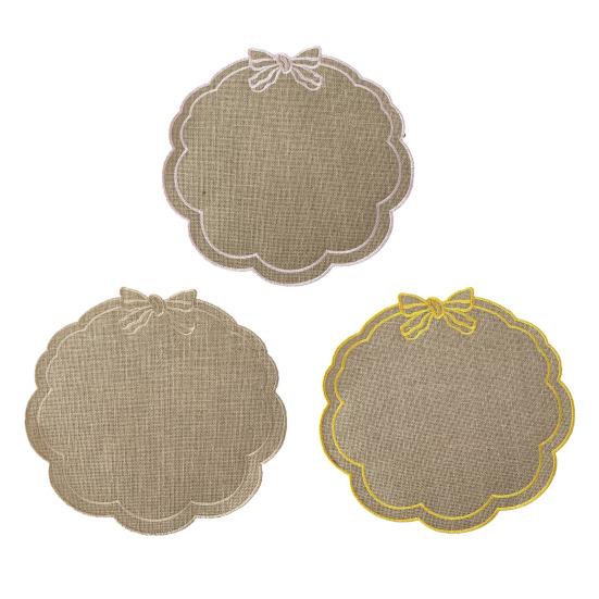 Placemat with Petal Shape And Bow Embroidery Table Mat Round Heat Insulation Non-Slip Oil Resistant Placemat for Dining Room