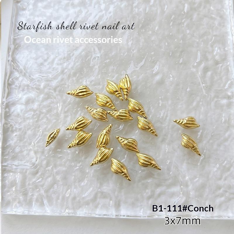 3D Mini Pure Gold Seahorse Shell Nail Charms Creative Copper Slice Conch Star Alloy Nail Art Decorations Diy Y2K Nails Supplies
