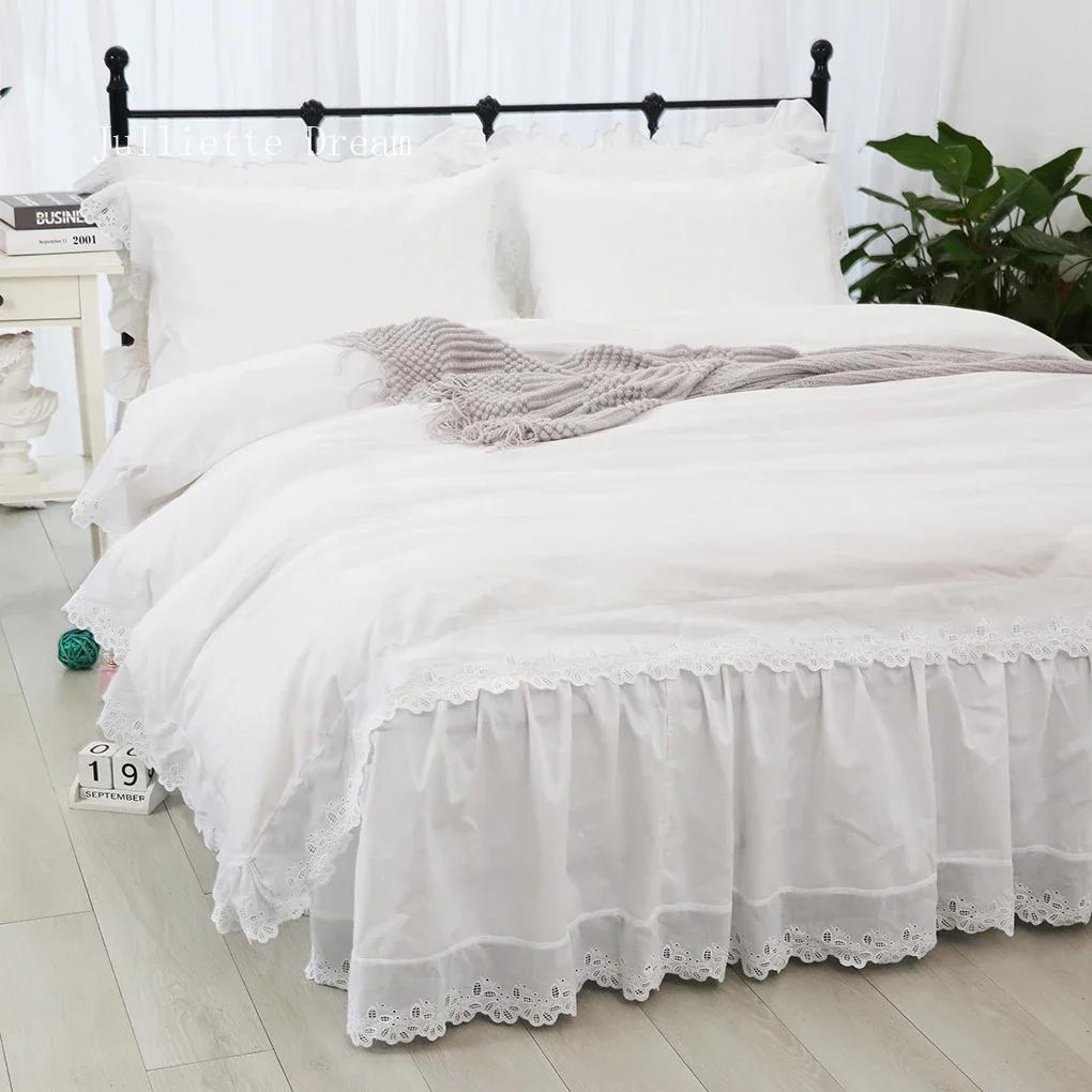 Elegant Bedding Set Ruffle Lace King Size Bedding Set Luxury Bedding Sets Duvet Cover Home Quilt Case Bed Sheet Linen