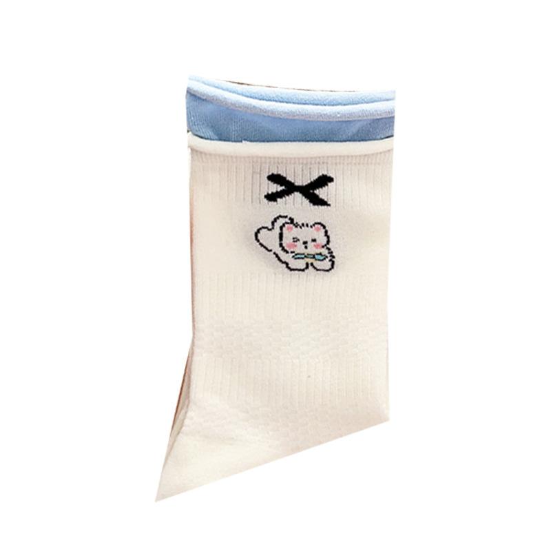 Female Fall Striped Cartoon Cute Preppy Bow Puppy Mid Tube Socks