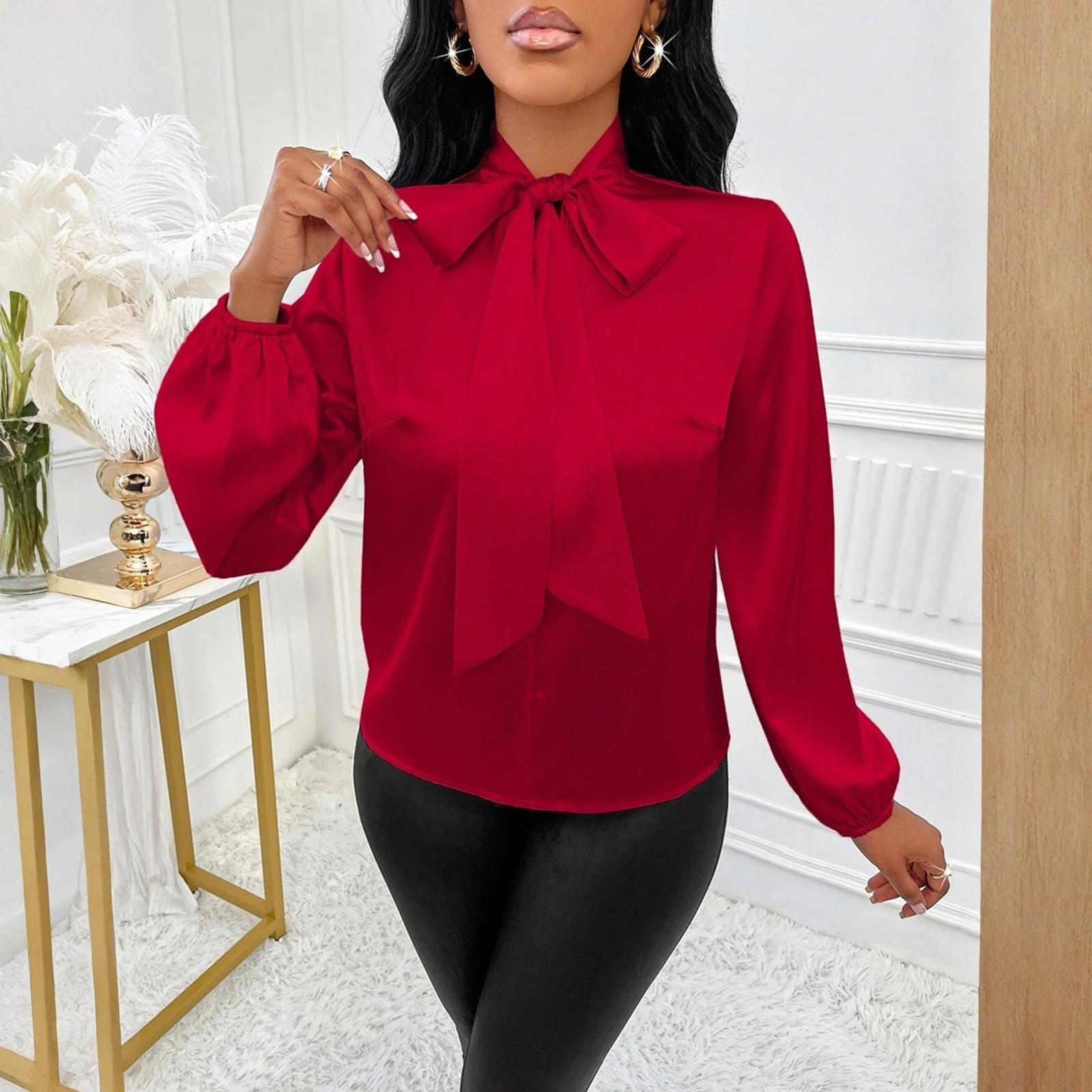 

Женская асимметричная рубашка с длинными рукавами и воротником M красный