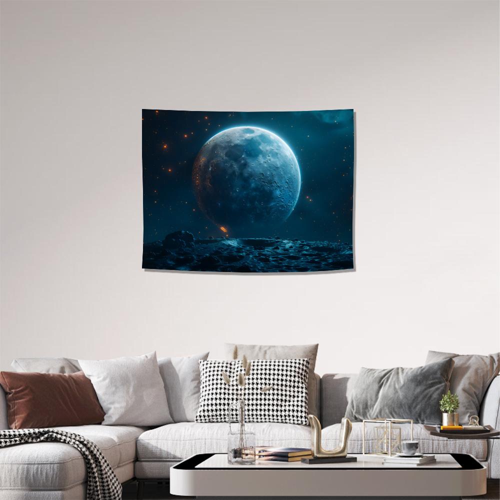 Cosmic Moon Tapestry 2D Digital Print Polyester Wall Hanging Living Room Bedroom Office Studio Decor with Hooks