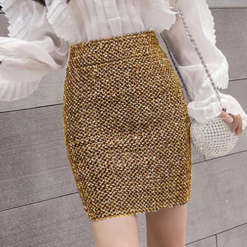 Women's Spring/Fall High-Waisted Stretch Fitted Shimmering Mini Skirt, Bodycon Skirt, Sequin Skirt