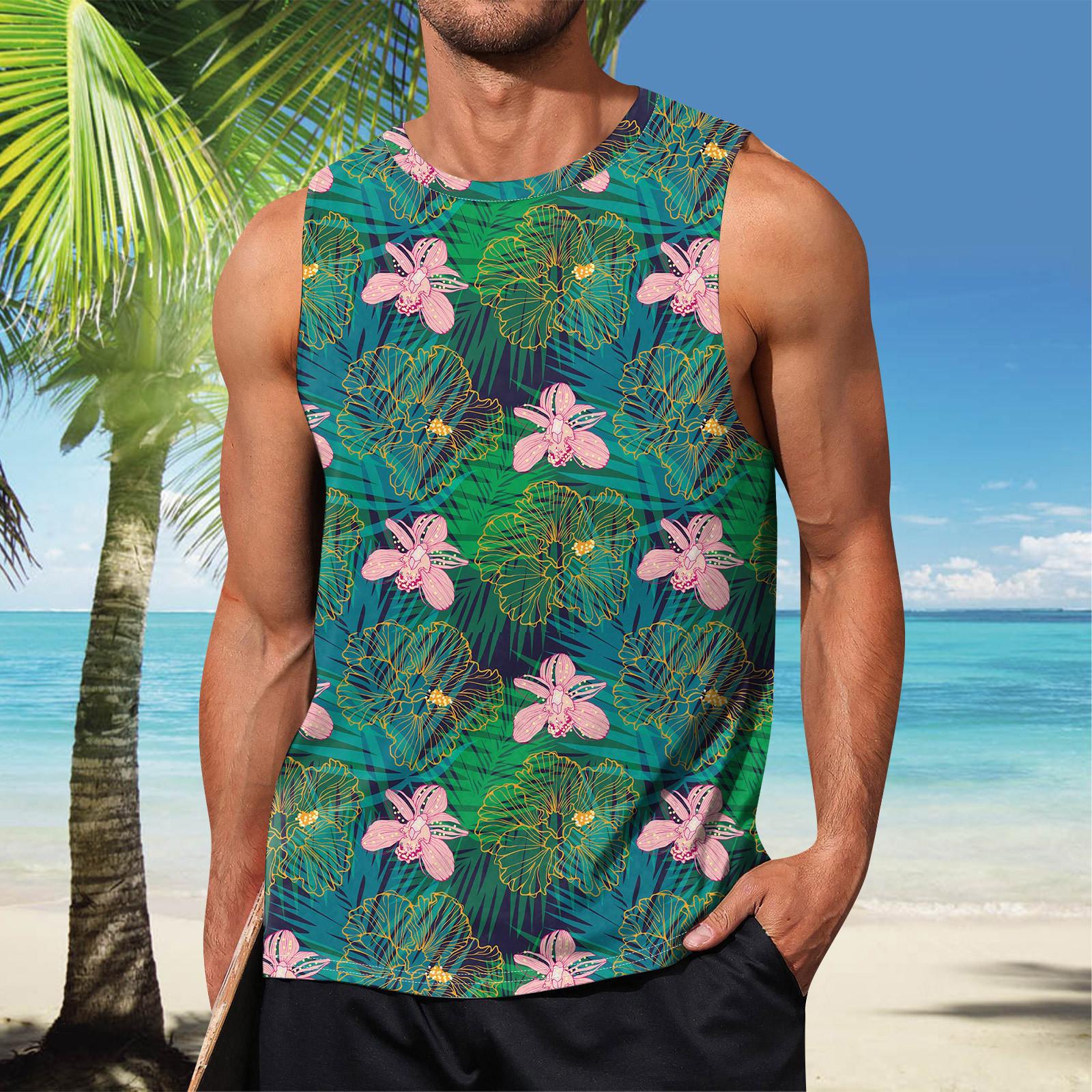 

Мужская летняя пляжная майка для серфинга, большой размер, повседневный дышащий топ без рукавов, свободная майка с принтом, мужская рубашка L темно-зеленого