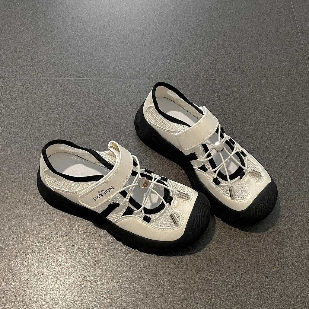 White high-end bag head thick-soled sports sandals women's 2025 new summer wear heightening soft-soled cool single shoes