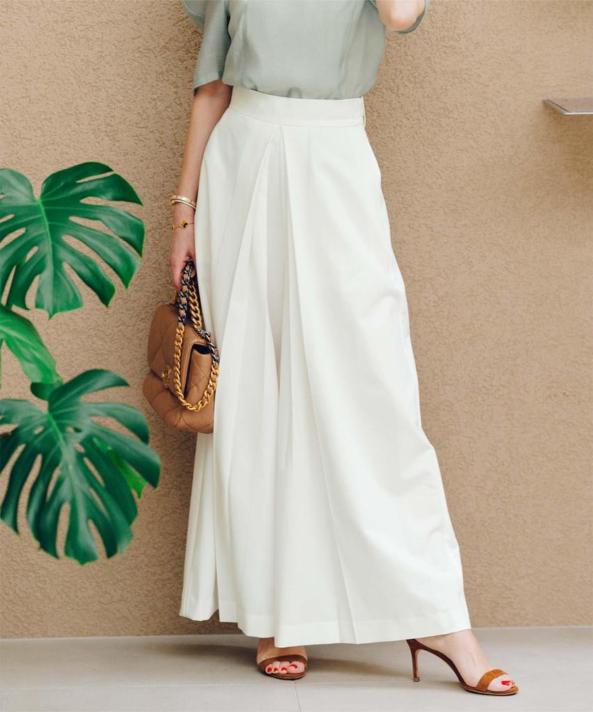 Yours BFXN2120 Front Tuck Wide Size L Women's High-Waist Pants, White,