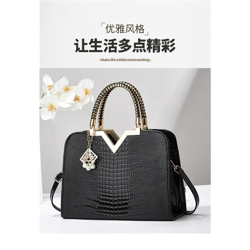 Women’s Large Capacity Crocodile Pattern Top Handle Bag, Light Luxury High-End All-Match Shoulder Crossbody Fashion Purse