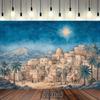 2D flat, 1pc Bible Village and starry sky scene - 2D flat polyester photo background for Christmas and Halloween decorations