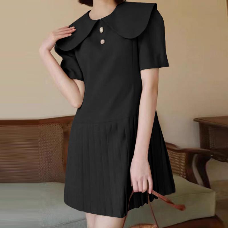 

ZANZEA Женское повседневное летнее платье с коротким рукавом и кукольным воротником чёрный