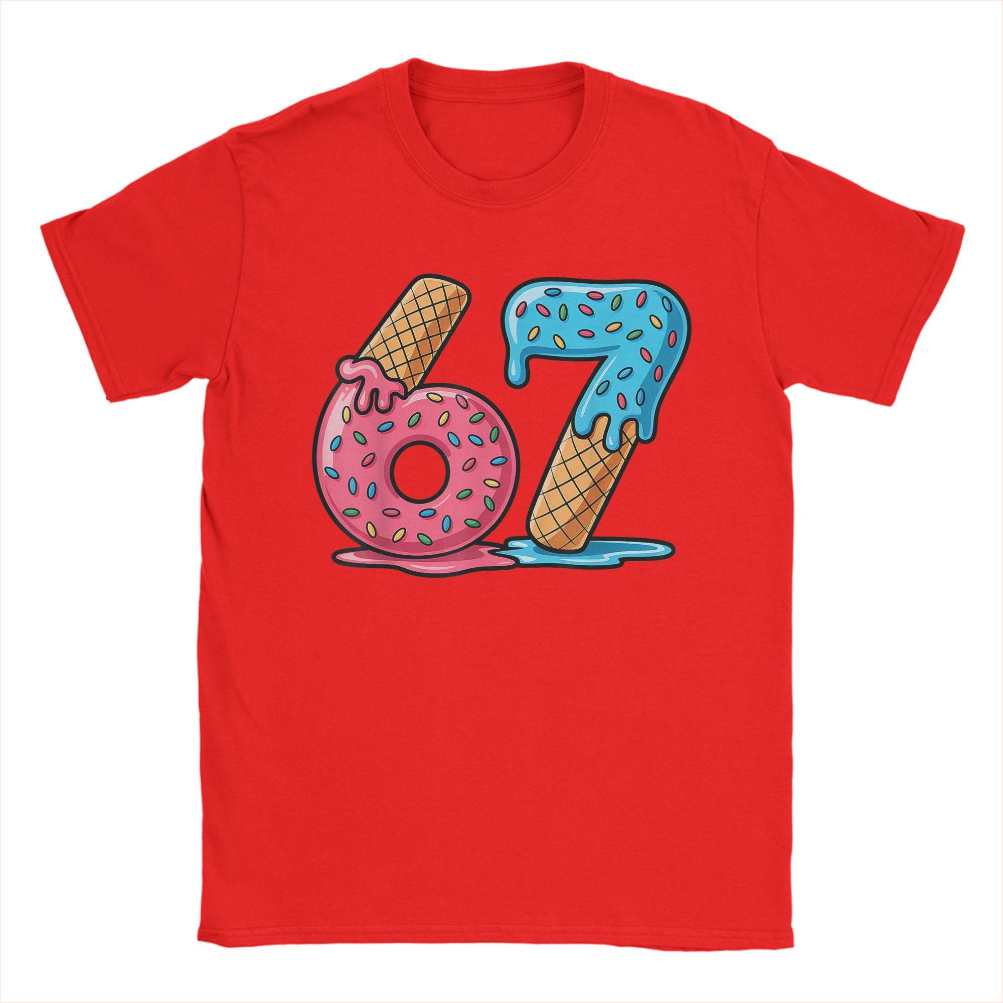 

Unisex Six Seven Ice Cream Drip Cool Meme Funny Number T Shirts Pure Cotton Clothing Vintage Round Collar Tees Summer TShirts S