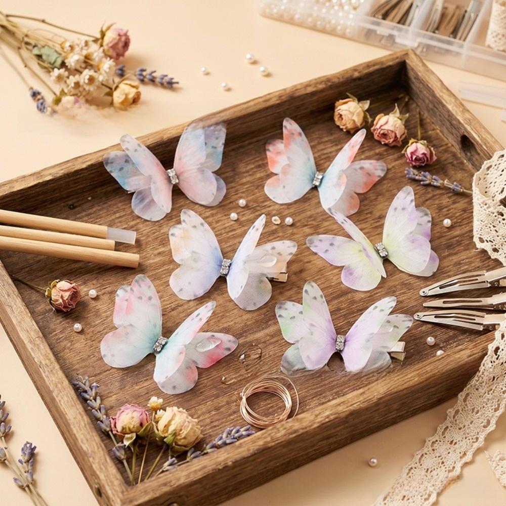 50Pcs Double-layer Chiffon Butterfly Embroidered Patches Bridal Hair Accessories
