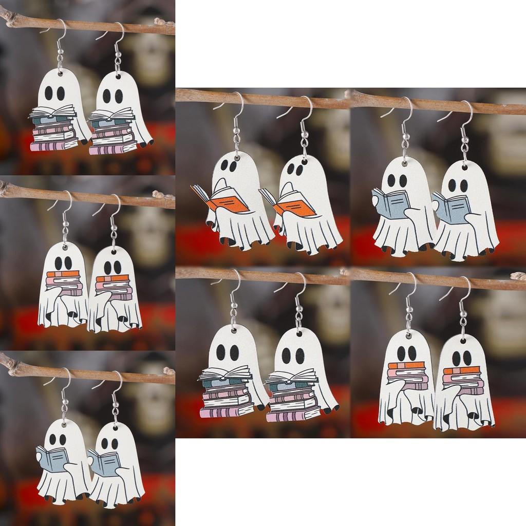 Creative Wooden Halloween Earrings With Ghost Design Ideal For Unique Fashion Enthusiasts