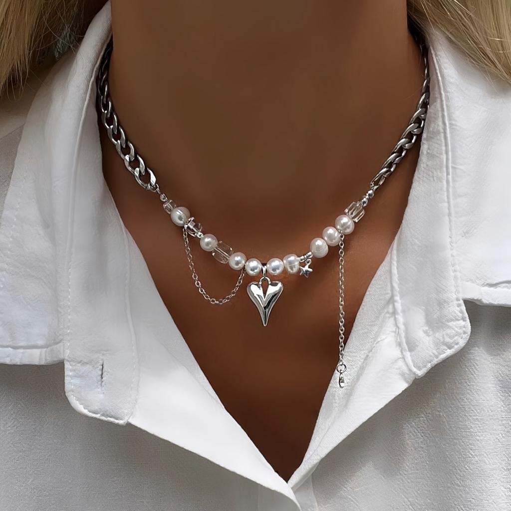 Tassels Choker New Irregular Vintage Zircon Heart Pendant Necklace For Women Female Geometric Baroque Transparent Crystal Chain