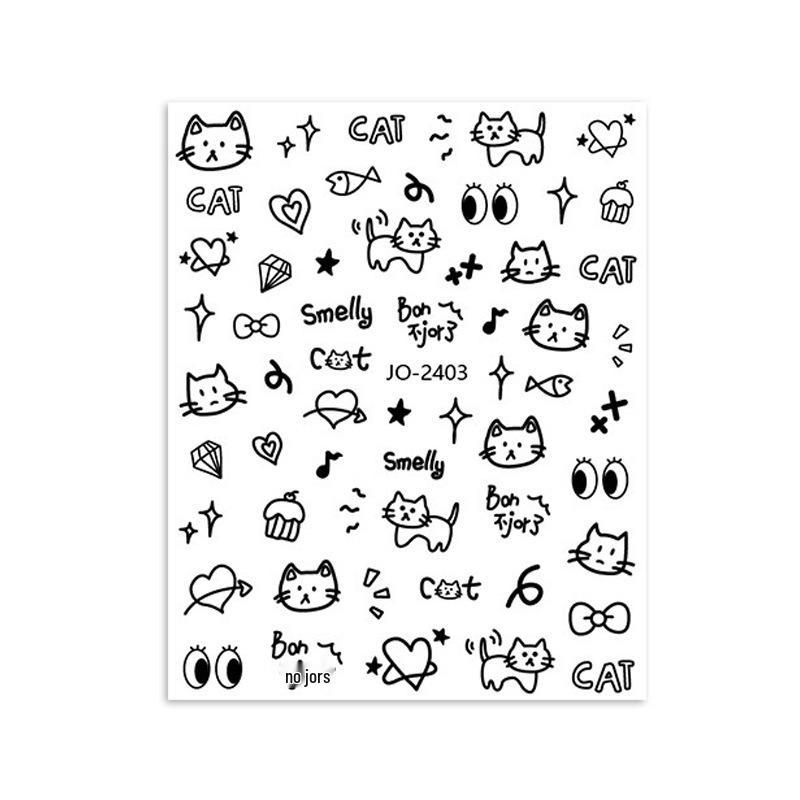 Cartoon Graffiti Nail Stickers: Kitten, Rabbit, Puppy, Starburst, Butterfly Designs with Adhesive