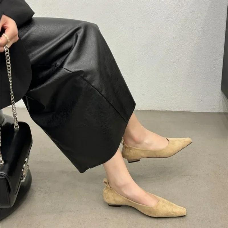 Fashion Flock Women Loafers Black Beige Brown Shallow Slip On Low Heeled 2025 New Arrivals Autumn Spring Dress Shoes Party Dress Loafers