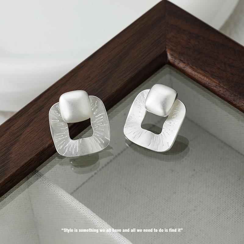 Trendy Geometric Square Stud Earrings for Women - Hip Hop Celebrity Style, High-End Design